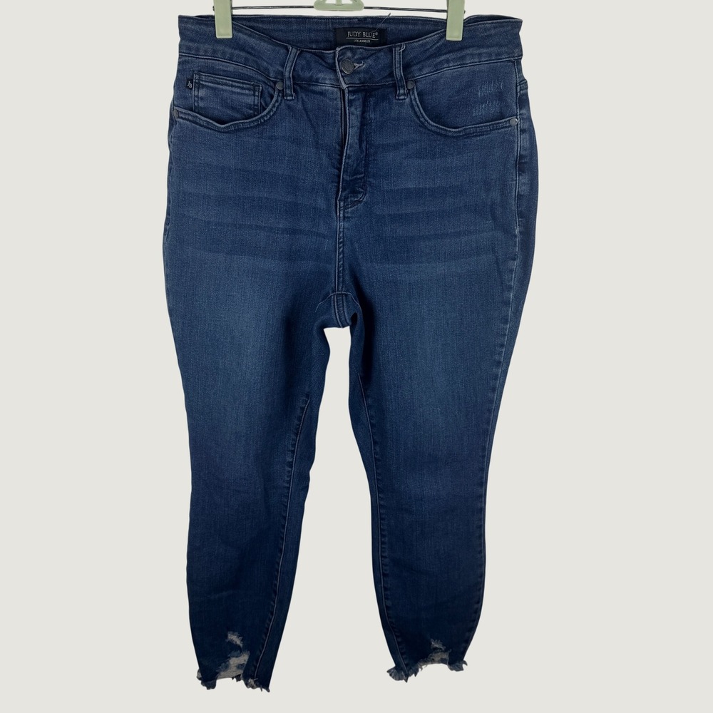 Judy Blue Skinny Jeans Womens 14W Blue Distressed Raw Hem JB88425